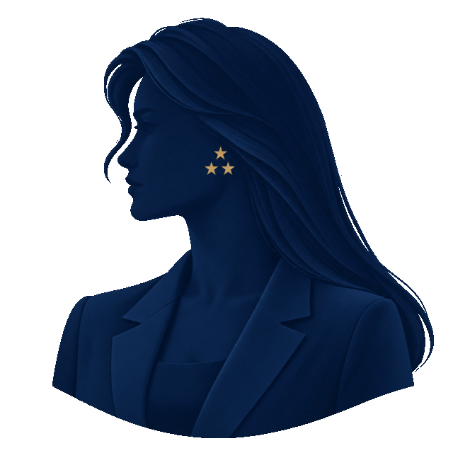Professional silhouette of a long-haired woman with three stars on her cheek